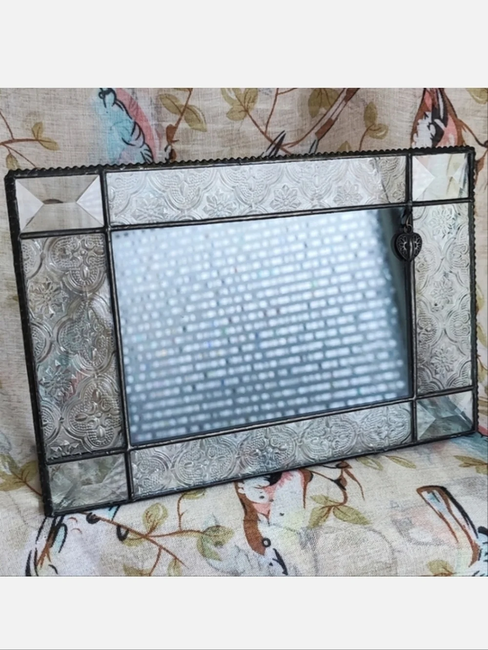 Purple Stained & Clear Leaded Glass Dried Flowers Picture Frame Psalm 46:10 EUC